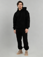Grosir setelan Hoodie & Sweatshirt pria Fit kotak Berat longgar hitam tebal katun bulu domba Unisex Sweatpants