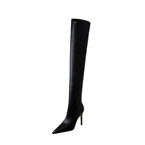 Femmes Bottes Au-dessus du genou Noir Zip Slip on Thigh High Boots Stiletto Gladiator 9.5cm High Heels Pumps Lady Shoes Winter Boots - Product Image 1