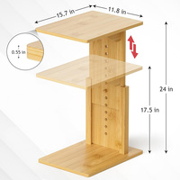 Table d'appoint réglable en forme de C en bambou pour le salon Table de canapé en bois plateau coulissant sous le canapé