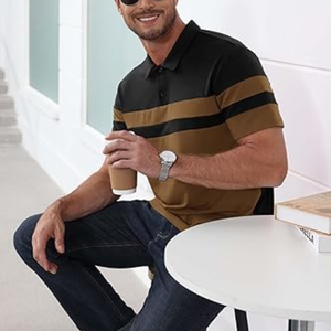 Polo de golf pour homme à rayures colorées, manches courtes, respirant, séchage rapide, tricoté, sport, décontracté - Product Image 6