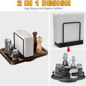 Wooden <b>Rotating</b> Tissue Holder With Condiment Organizer Kitchen Storage <b>Rack</b> For Paper Towel And <b>Spices</b> - Product Image 4