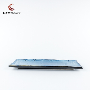Plat de service en céramique bleue émaillée de style japonais créatif motif carré assiettes de restaurant rectangulaires service de <span class=keywords><strong>sushi</strong></span> à usage domestique - Product Image 3