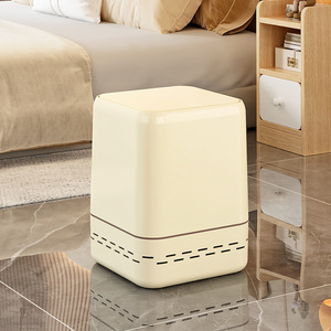 Waste <b>Bin</b> <b>Square</b> Creamy Yellow 1.35kg Press Lid Indoor Kitchen Bathroom Trash Can - Product Image 2