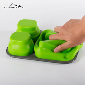 Boîte à lunch portable en silicone Campout, rectangulaire, pliable, légère, pour le camping en plein air, la pique-nique, la vaisselle de table, verte - Product Image 5