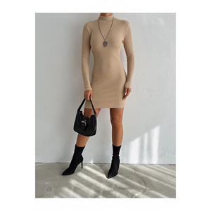 Women's Full Turtleneck Mini Dress 90 Cm <b>Fish</b> Silhouette Long Sleeve Sweater Dress - Product Image 3