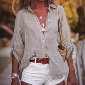 Camicia da donna in cotone taglie forti con colletto monopetto con risvolto a bottone in stile Casual <span class=keywords><strong>camicetta</strong></span> ampia per le vacanze vestiti - Product Image 4