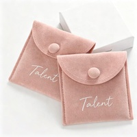 Pochette à bijoux en velours rose personnalisée Talent avec bouton pression, sac d'emballage en daim pour collier, boucles d'oreilles, bague, cadeau de mariage