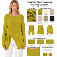Pull en maille vert automne pour femme, col bateau, ourlet asymétrique, manches longues drapées, tunique décontractée