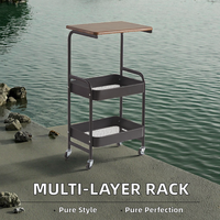 Chariot de rangement utilitaire en métal à 3 niveaux, personnalisable pour la vente en gros, avec fonction table d'appoint, organisateur et bureau roulant, équipé de roues verrouillables