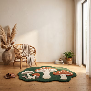 Hand Tufted Wool Mushroom <b>Rug</b> Forestcore Irregular Area <b>Rug</b> Cottagecore <b>Woodland</b> Carpet Nature Inspired Decor for Nursery Bulk - Product Image 2