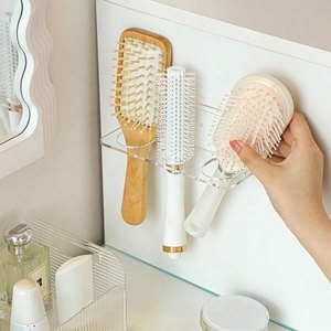 Support <span class=keywords><strong>mural</strong></span> sans perçage pour brosses <span class=keywords><strong>à</strong></span> <span class=keywords><strong>cheveux</strong></span>, organisateur en plastique <span class=keywords><strong>à</strong></span> 3 fentes, 17,5 x 5,6 x 5,6 cm, étagère de rangement pour salle de bain - Product Image 2