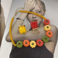 Mode Fruit Harsen Grappige Acryl Kleurrijke Schattige Pompoen Feest Ketting Verguld Geel Kraal Ketting Pompoen Ring Set Party