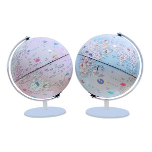 Globe terrestre en métal de 8 pouces, bicolore, motif dessin animé, avec support, pour la décoration de bureau des enfants, version anglaise, fourni directement par l'usine - Product Image 1