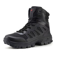 Bottes tactiques d'extérieur montagne noires à lacets mi-mollet avec semelle en caoutchouc, antidérapantes, imperméables et conçues pour une durabilité accrue