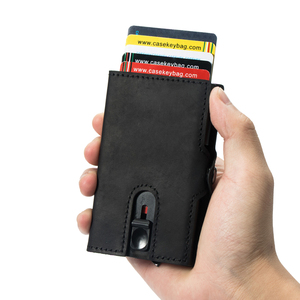 CASEKEY Automatic Leather ID Cardholder Credit Card Card <b>Wallet</b> <b>Holder</b> Porte Carte De Visite Cuir Pop up Metal <b>Wallet</b> Case - Product Image 2