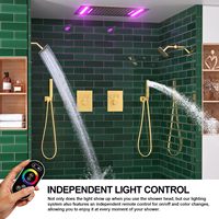 Système de douche cascade premium avec double pommeau de douche rectangulaire de 6 pouces, ensemble de robinetterie LED doré brossé 14x20 pouces