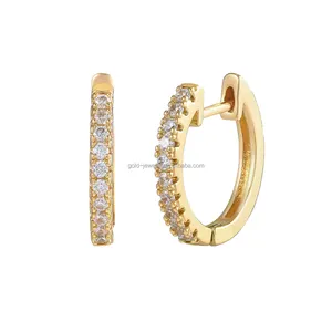 Hot Selling AU585 14k Solid Yellow Gold Hoop Earring Fine Jewelry Gold Real Diamond Earring Women Jewelry