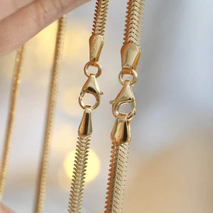 Collar de Cadena de Serpiente Plana de Oro Amarillo de 18K Au750, Cadena de Espiga, Joyería, Cadena Gruesa, Collar de Oro de 16''18'' - Product Image 5