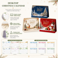 Calendrier de bureau personnalisé en anglais pour Noël et le Nouvel An 2027, relié par spirale, pour la maison, le bureau, la décoration des fêtes