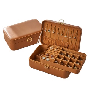 Best Seller Customized Logo Double Layer PU Leather Jewelry Gift Box <b>Case</b> All-Brown Rectangle Shape with Waterproof Lock - Product Image 1