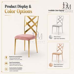 Double X Back Gold Stainless Steel Wedding Reception <b>Chair</b> with Pink Upholstery for Banquet Halls Wholesale Seating - Product Image 4