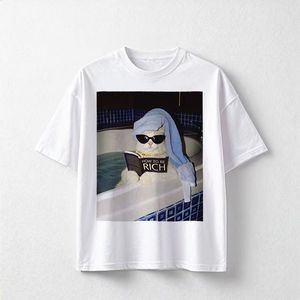 Camiseta Unisex Divertida con Estampado de Gato en la Bañera '<span class=keywords><strong>How</strong></span> to Be Rich', Estilo Vintage Lavado, Negra, Holgada, Informal, de Manga Corta para Hombre - Product Image 2