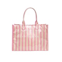 Tas Tote Wanita Kanvas Warna-warni, Ringan, Kapasitas Besar, Dua Tali, Cocok untuk Perjalanan, Bahan PVC Bergaris, Harga Terjangkau