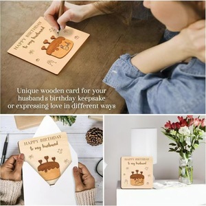 Décorations de fête d'anniversaire en bois, cartes de vœux en bois, enveloppes en bois, copeaux en bois « joyeux anniversaire », créations artisanales en carton massif - Product Image 4