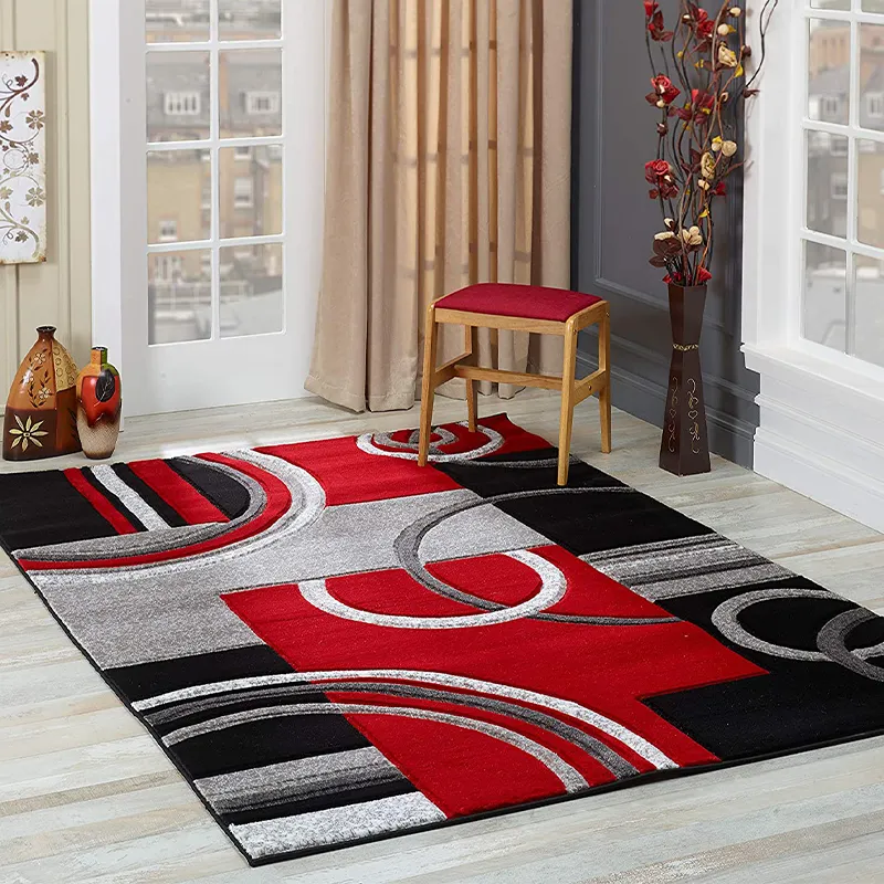 Modern Area Rug 8x10 Red Soft Hand Carved Contemporary Floor Carpet with Premium Fluffy Texture for Indoor Living Dining Room