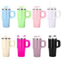 Bouteille d'eau isotherme sous vide en acier inoxydable de 14 oz avec paille et poignée, design américain moderne, sans BPA, anti-fuite, grande capacité