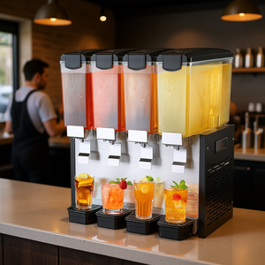 Dispensador de Bebidas Comercial de 10L con 4 Tanques, Enfriador de Bebidas Frías, Acero Inoxidable, Refrigeración Eléctrica Independiente - Product Image 2