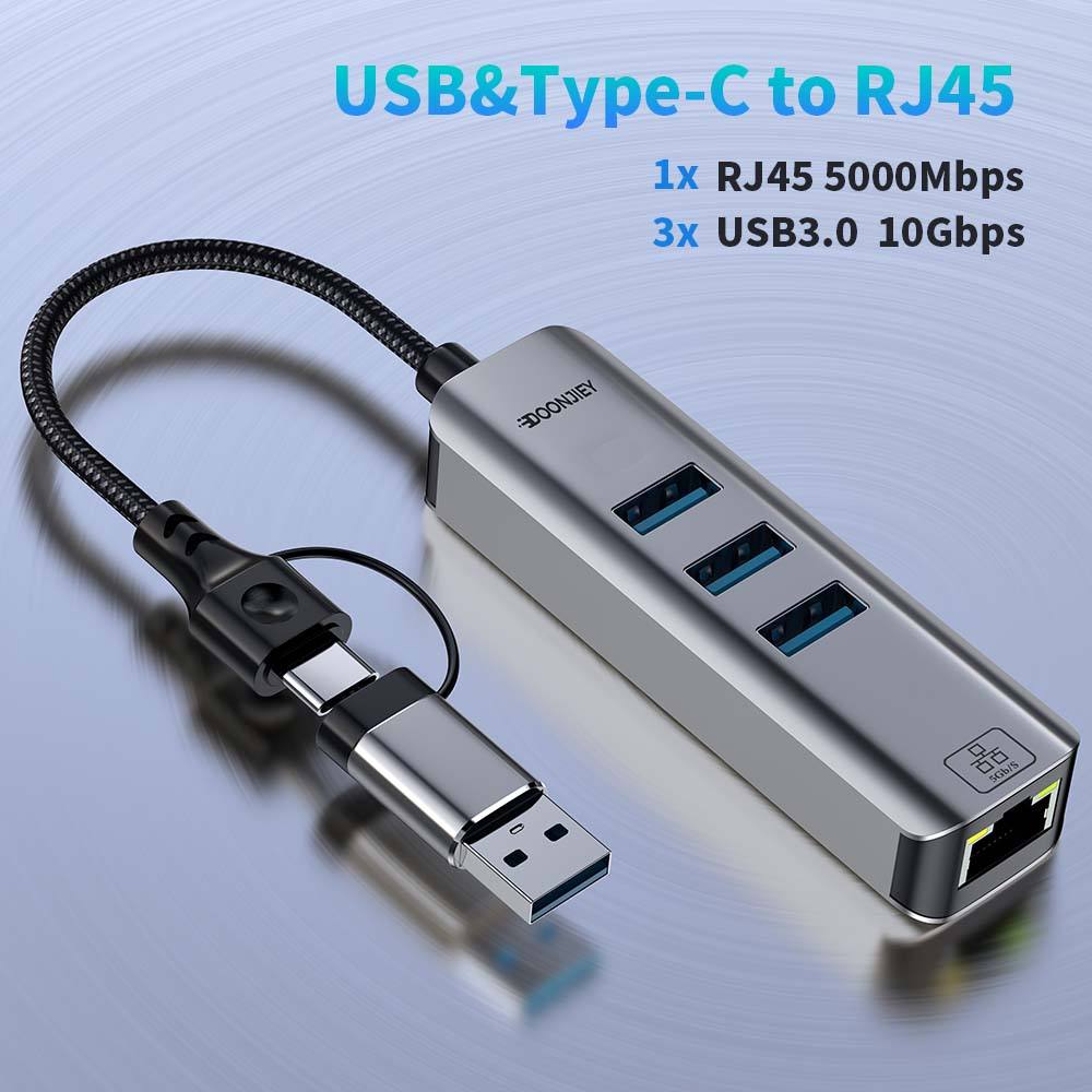 Gris Type-C 3.1 USB 2 en 1 3 ports USB3.0 Ethernet 5 Gbit/s