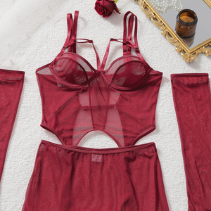 BOON Exportation Europe-Amérique 2026 Ensemble cinq pièces <span class=keywords><strong>sexy</strong></span> pour femme, style 'Hot <span class=keywords><strong>Girl</strong></span>', avec foulard en résille, dos ouvert, patchwork, semi-transparent, effet gainant, style robe mi-longue - Product Image 4