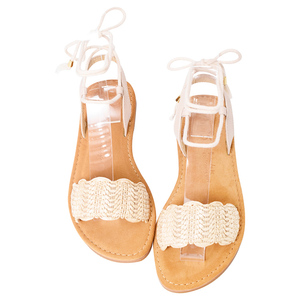 Ann'S Bohemia Lin Tressé à Lacets Bout Rond Beige Amande Premium Nouvelles Sandales Plates Sandales à Talons Bas Sandales pour Femmes - Product Image 3