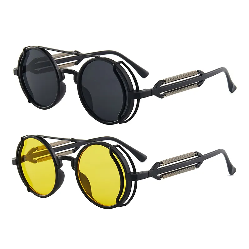 Punk Steampunk Sunglasses Retro Men's Brand Designer Round Punk Eyewear Gothic Style Products Women UV400 Sunglasses