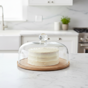 <span class=keywords><strong>Plateau</strong></span> de service <span class=keywords><strong>en</strong></span> bois de frêne naturel pour gâteaux et cupcakes avec cloche <span class=keywords><strong>en</strong></span> <span class=keywords><strong>verre</strong></span> pour cuisine, anniversaire, mariage - Product Image 1