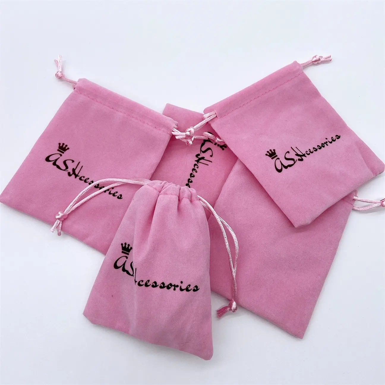 Custom logo printed mini Pink Drawstring cosmetic jewelry bag velvet pouch bag