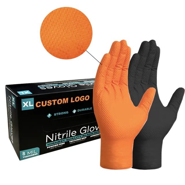 10 Mil Diamond Textured Thicken Durable and Heavy Duty Mechanic Industrial Nitrile Gloves for Daily Work