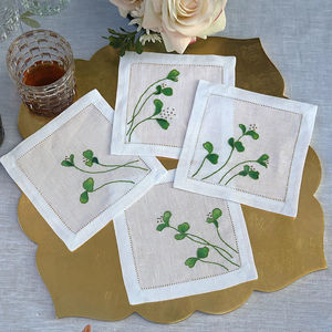 Servilletas de Cóctel de Lino Little Sprout – Servilletas Reutilizables 100% Lino Natural, Diseño Botánico Verde Fresco para Bar, Fiesta - Product Image 1