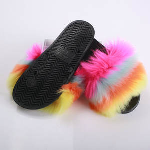 Vente chaude femmes moelleux fourrure de renard diapositives PVC semelle intérieure maison sandale toutes saisons-pour été hiver printemps automne couleurs mélangées - Product Image 4