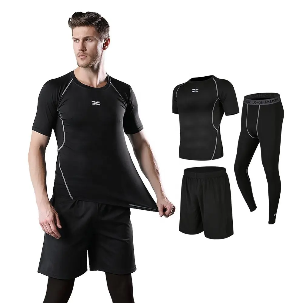 2022 Spier Compressie Gedrukt T-shirt Korte Broek Strakke Yoga Leggings 3 Stijlen Per Pak Gym Fitness Sets Sportkleding Voor Mannen