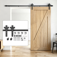 Kit de quincaillerie robuste pour porte coulissante de grange de 2 mètres, rail en acier de 6 mm, supports à roulettes en forme de croix, capacité de 150 kg, noir mat