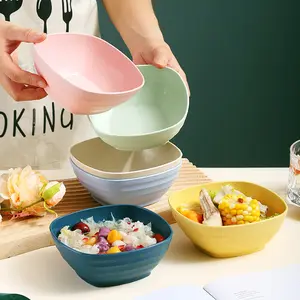 Berkemah sereal buah sup mangkuk nasi dapat digunakan kembali tidak pecah gandum jerami PP perlengkapan makan mangkuk Set