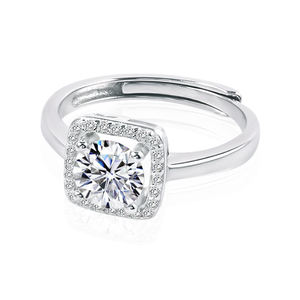 Moissanite cincin pertunangan 1CT D warna VVS1 kejelasan potongan bulat berlian Moissanite S925 perak murni cincin pernikahan - Product Image 3