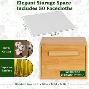 Boîte en bambou avec 50 serviettes <span class=keywords><strong>jetables</strong></span> pour le visage, conteneurs de rangement en bambou, boîte à serviettes pour le visage, boîte à <span class=keywords><strong>mouchoirs</strong></span> secs pour le nettoyage du visage (avec tiroirs) - Product Image 2