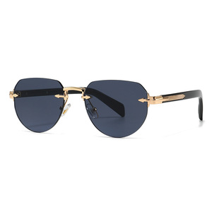 Logo Custom 2026 Fashion Retro Rimless Men Sun Glasses UV400 <b>Gradient</b> Shades Big Frame Polit <b>Sunglasses</b> - Product Image 1