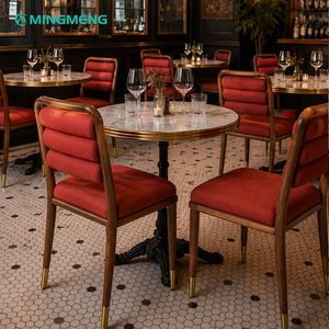 <b>Restaurant</b> Table and Chair <b>Set</b> Round Marble Top Metal Frame Red Fabric Traditional Style Commercial Furniture - Product Image 5