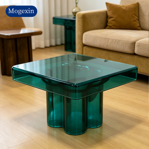 Hand Blown Glass <b>Side</b> <b>Table</b> Coffee <b>Table</b> Colored Transparent Glass End <b>Table</b> for Living Room Apartment Room Accent Decor - Product Image 3