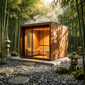 Cabine de sauna carrée Essentialist Garden, finition bois brut, cadre fin, salle de sauna en verre - Product Image 1