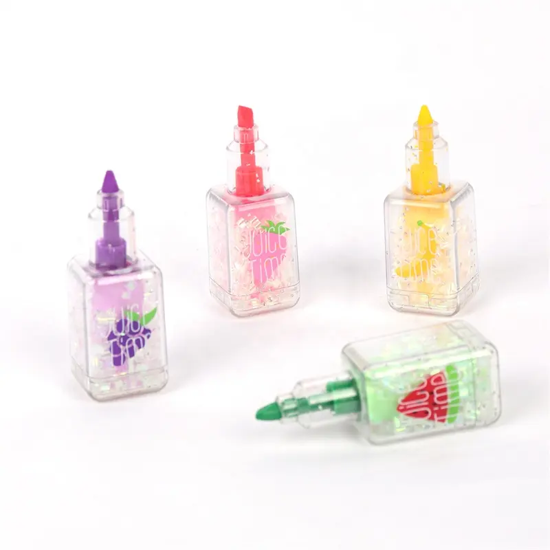 MEGA 2024 New Customization Cartoon Cute Sequin Fruit Design Nail Polish Bottle Highlighters Marker Pen For Girls and Kids